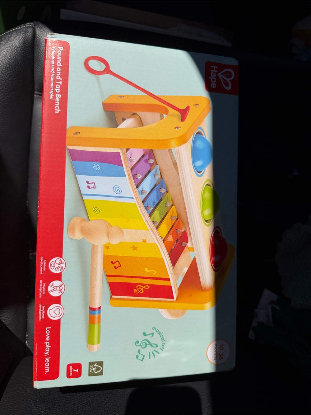 Hape Kids Rainbow Xylophone and Pound Bench - Multicolor